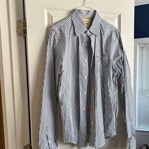 Hollister Blue and White Striped Button Down Shirt